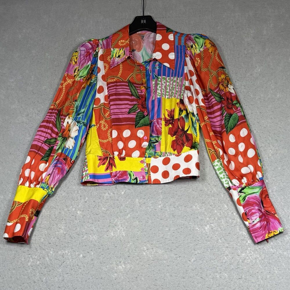 Uterque Blouse Women’s Small Multicolor Floral Button-Up Blouse Long Sleeve